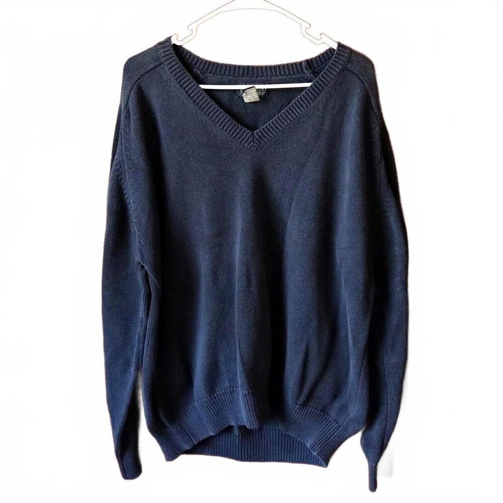 Vtg Men's‎ Land's End Navy Blue V Neck Sweater Size Large